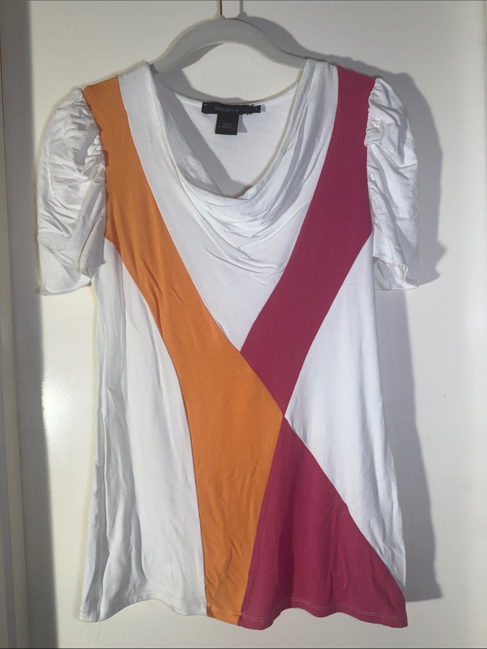 Arden B White Tee with Pink and Orange Diagonal Panels